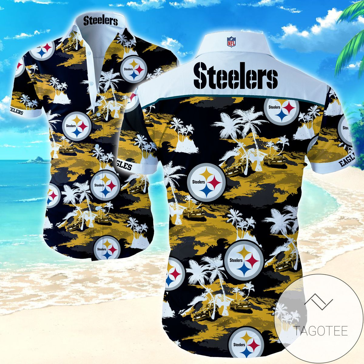 Nfl Pittsburgh Steelers Tommy Bahama Summer Hawaiian Shirt Tropical Aloha Button Up