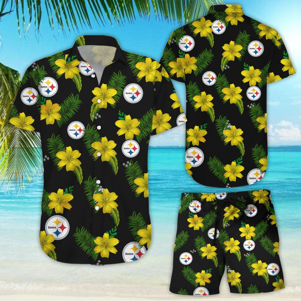 Nfl Pittsburgh Steelers Tropical Flower Hawaiian Shirt Tropical Aloha Button Up