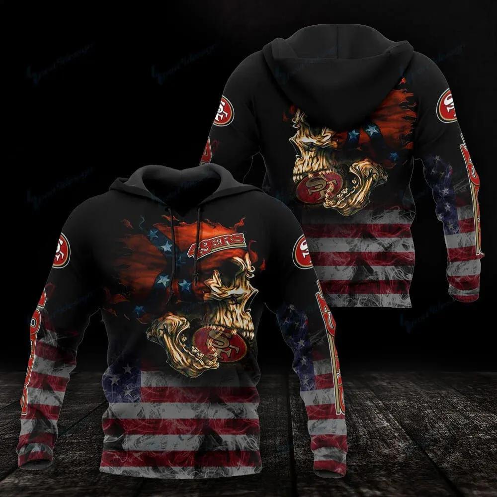 NFL San Francisco 49ers American Flag Skull NFL 3D All Over Print Hoodie