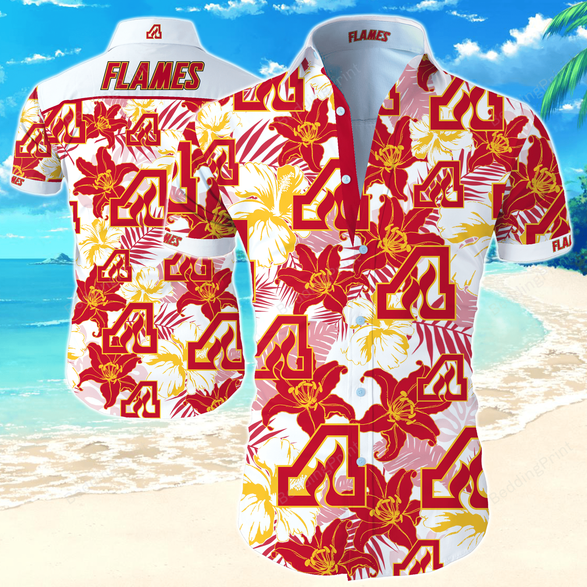 Nhl Atlanta Flames Hawaiian Shirt Tropical Aloha Button Up