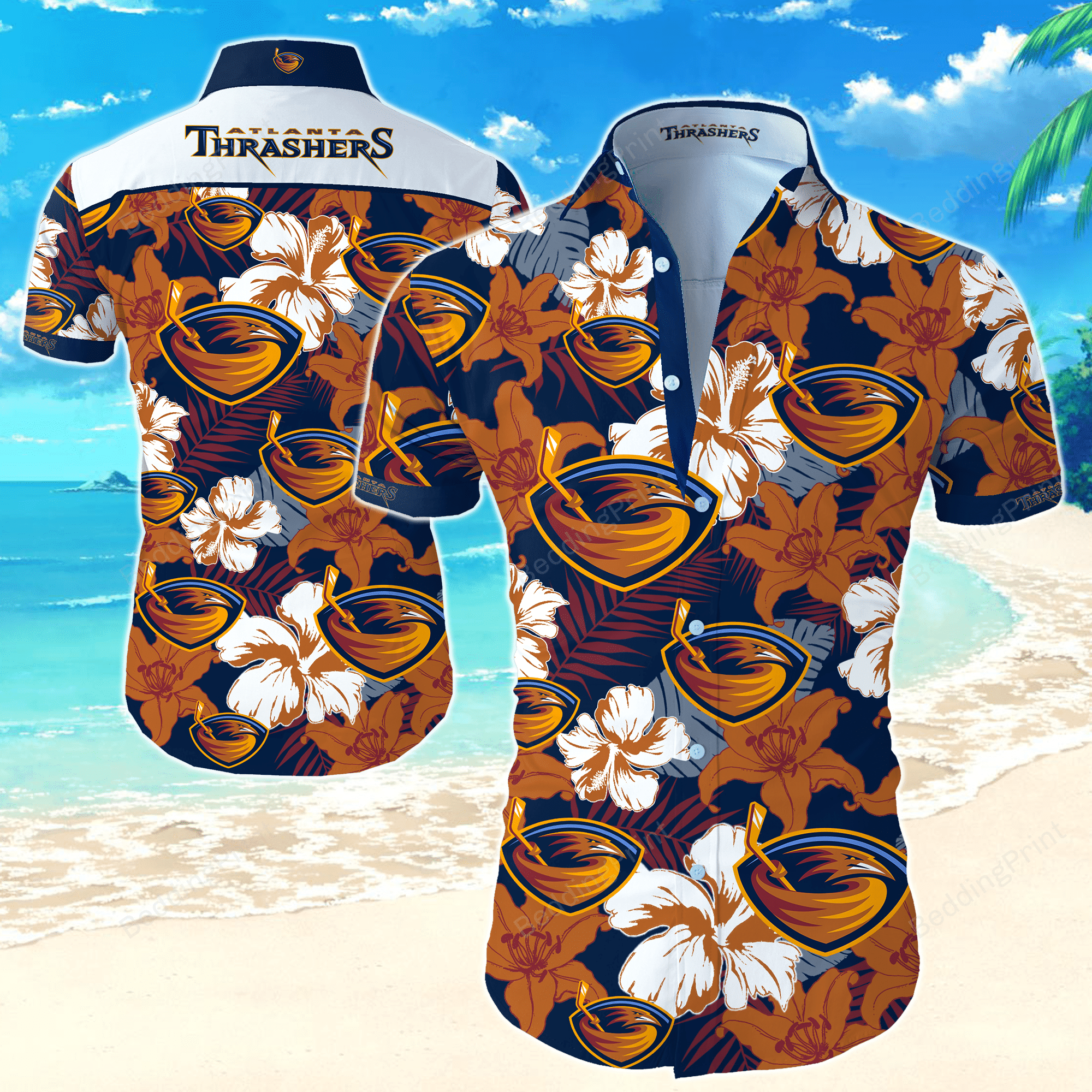 Nhl Atlanta Thrashers Hawaiian Shirt Tropical Aloha Button Up