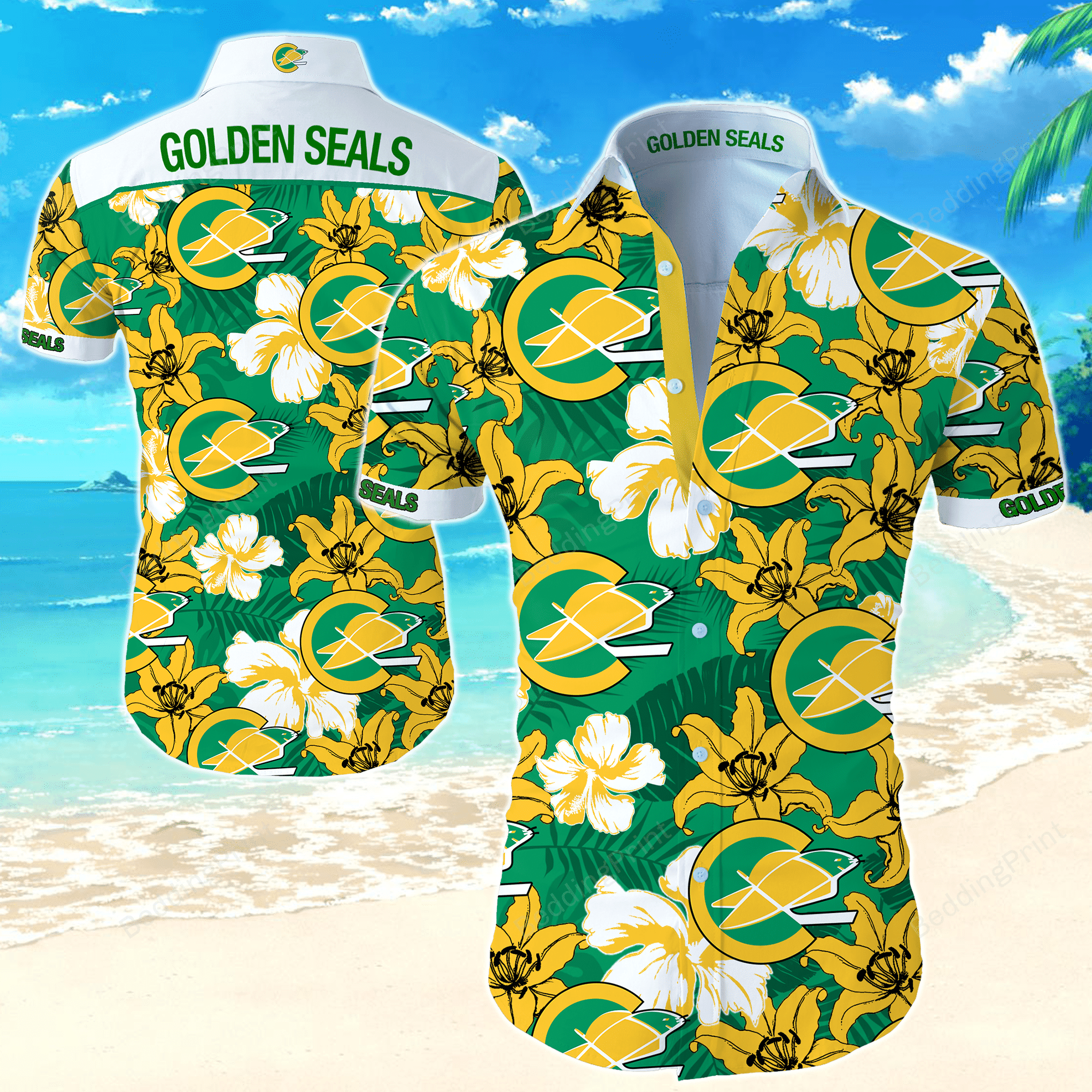Nhl California Golden Seals Hawaiian Shirt Tropical Aloha Button Up