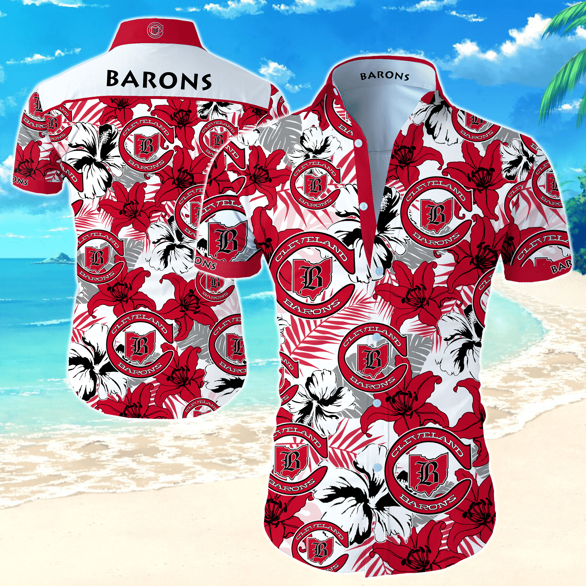 Nhl Cleveland Barons Hawaiian Shirt Tropical Aloha Button Up
