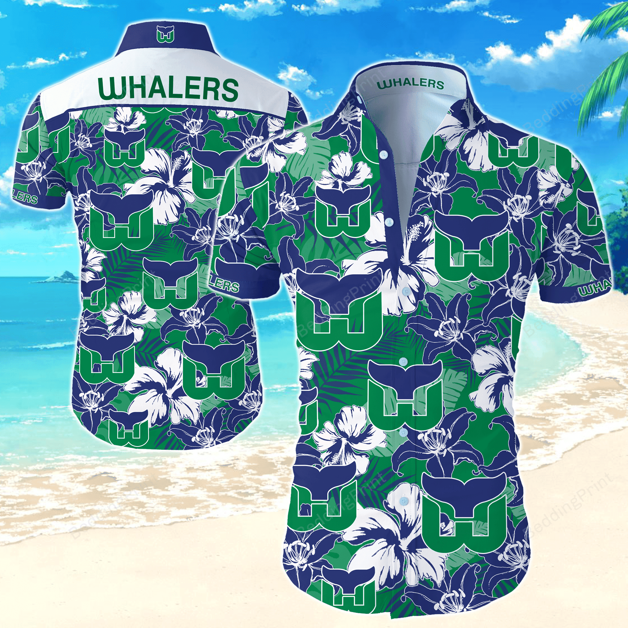 Nhl Hartford Whalers Hawaiian Shirt Tropical Aloha Button Up
