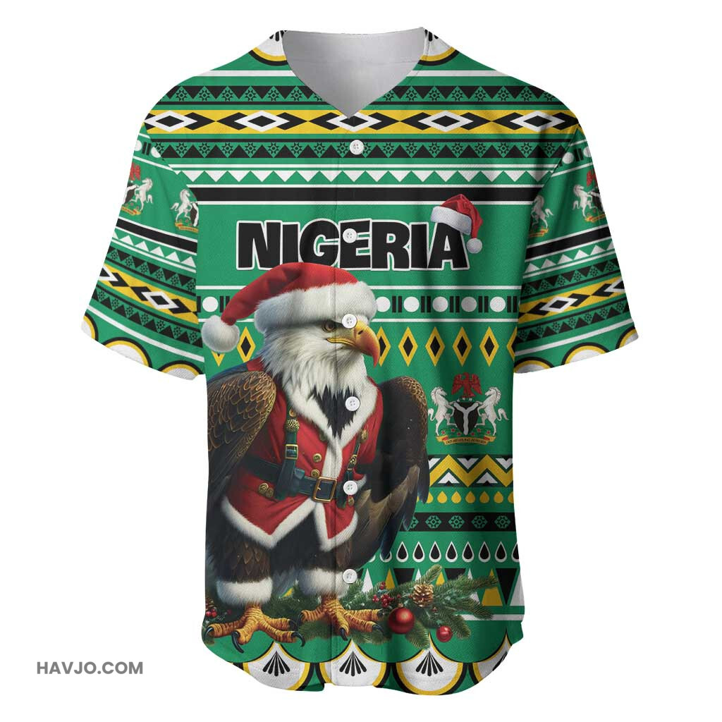 Nigeria Christmas Eagle Santa African Pattern Baseball Jersey