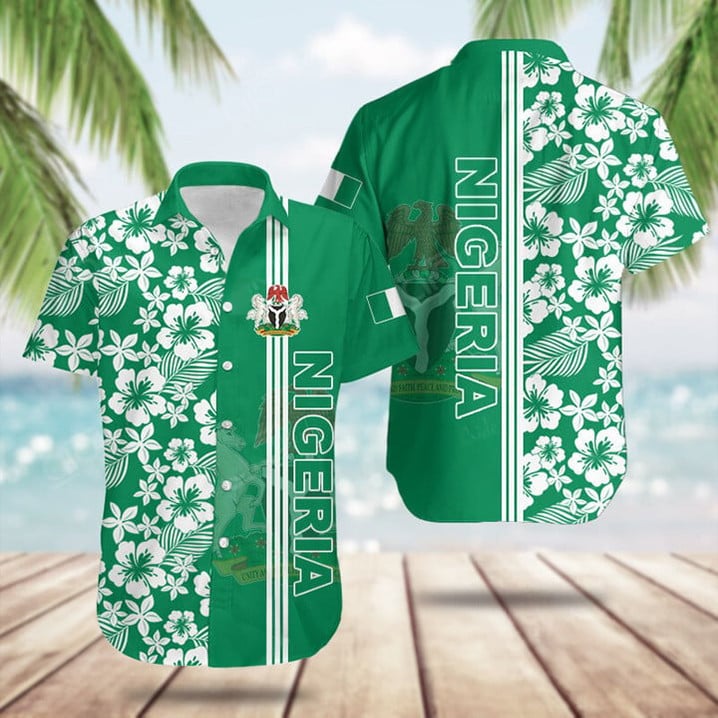 Nigeria Coat Of Arms Hibiscus Pattern Hawaiian Shirt Nigerian Mens Clothes Summer Ideas
