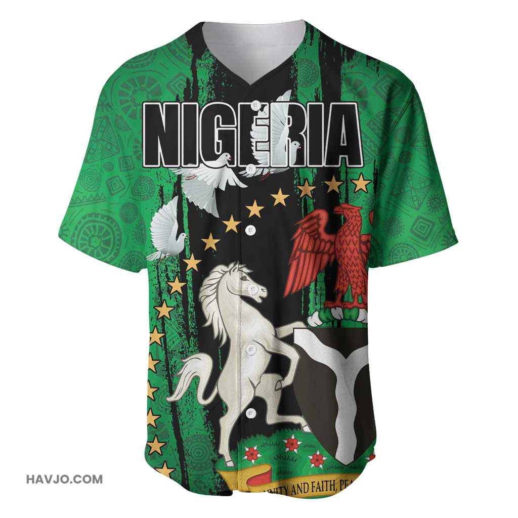 Nigeria Independence Day National Seal with Peace Dove African Pattern Baseball Jersey