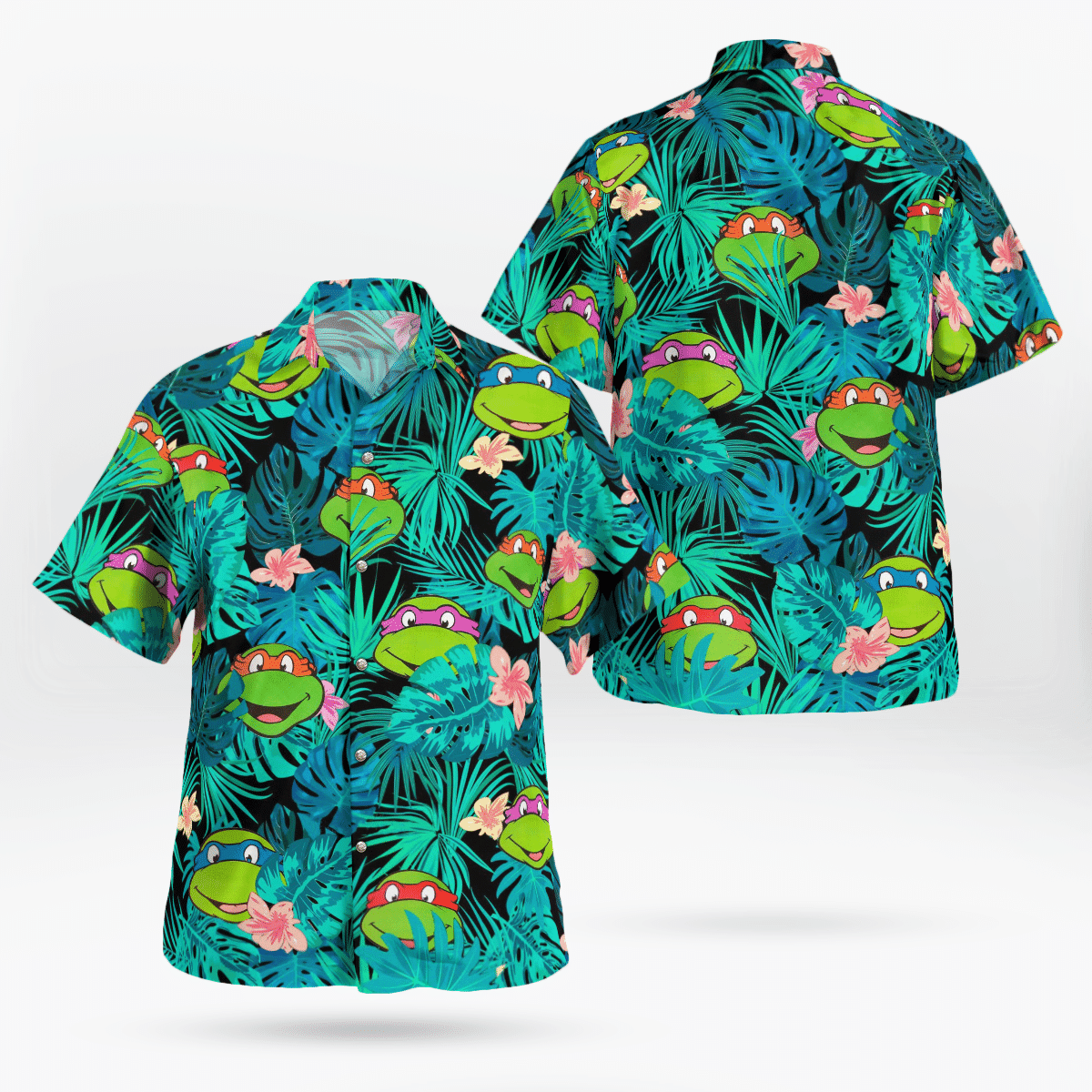 Ninja Turtles Face Floral Hawaiian Shirt Tropical Aloha Button Up