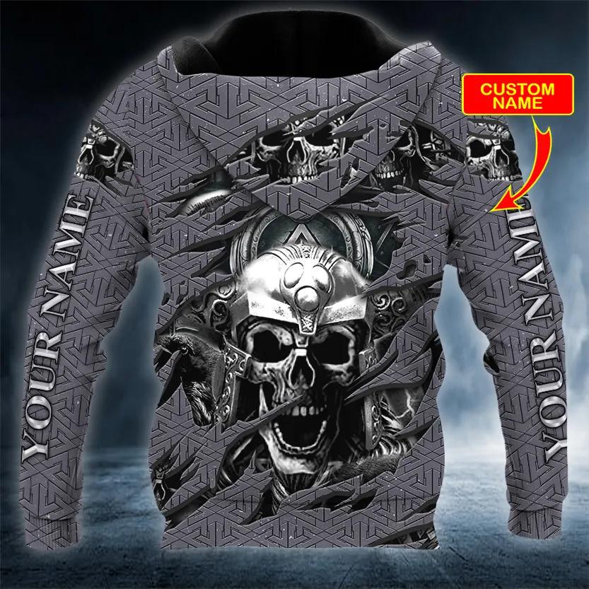 Alternative view of Norse Warrior Skull Viking Custom 3D All Over Print Hoodie