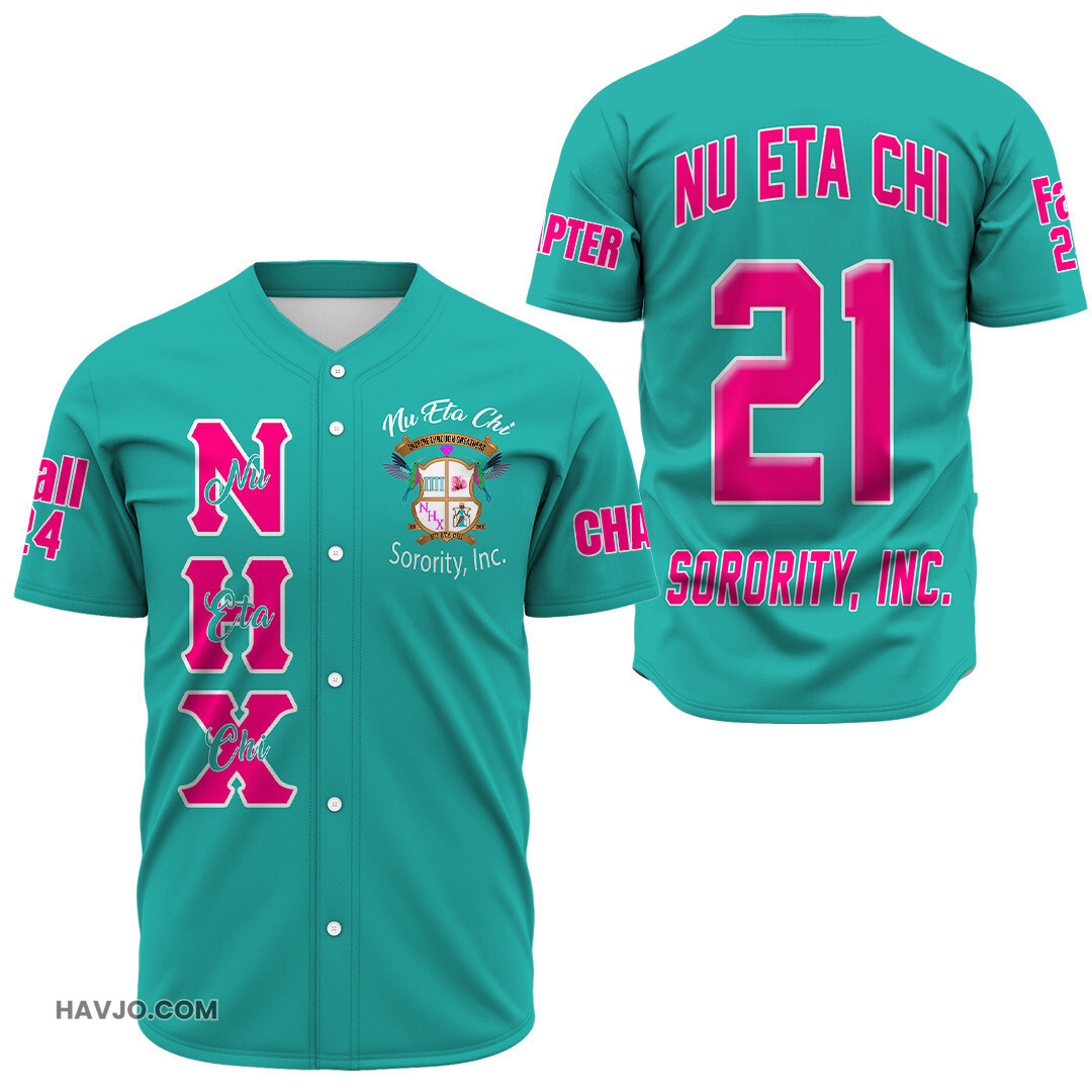 Nu Eta Chi Sorority Teal Baseball Jersey