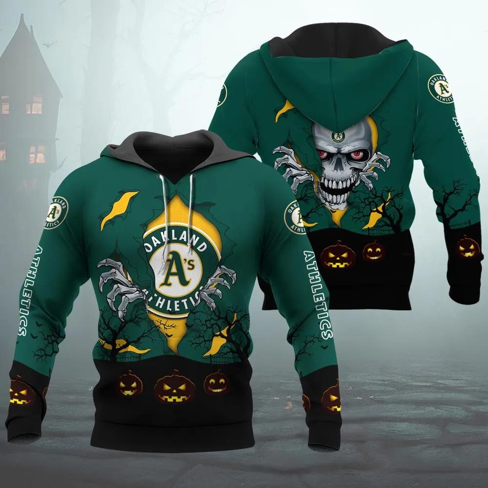Oakland Athletics Halloween 3D MLB All Over Print Hoodie