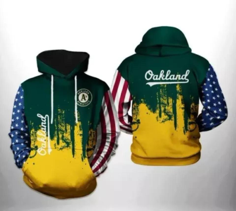 Oakland Baseball Team Athleticss American Flag 3D MLB All Over Print Hoodie