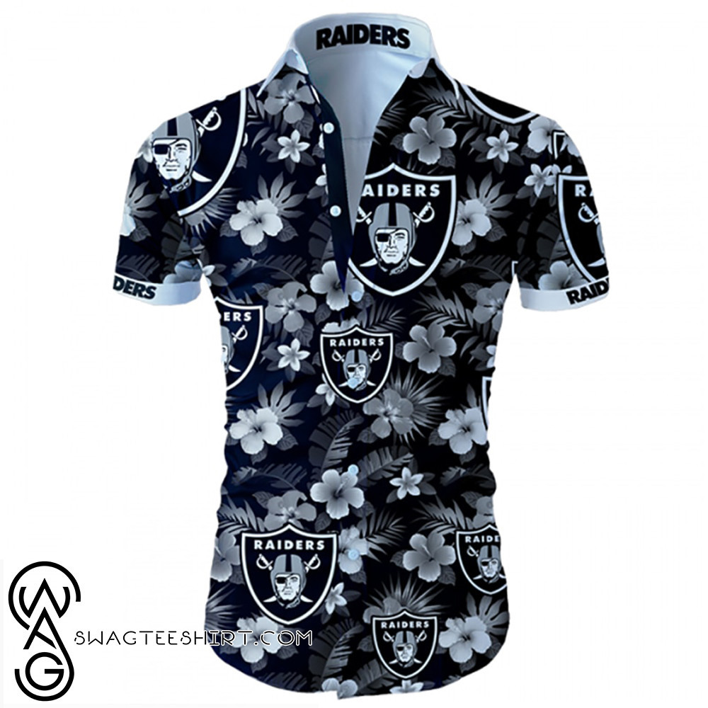 Oakland Raiders Flower Hawaiian Shirt Tropical Aloha Button Up