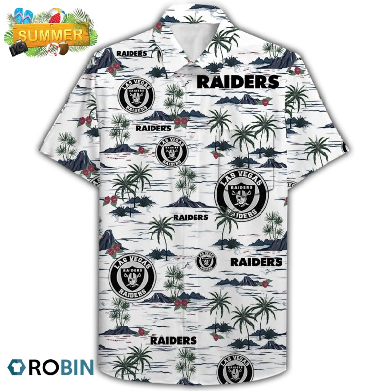 Oakland Raiders Football Hawaiian Shirt Tropical Aloha Button Up