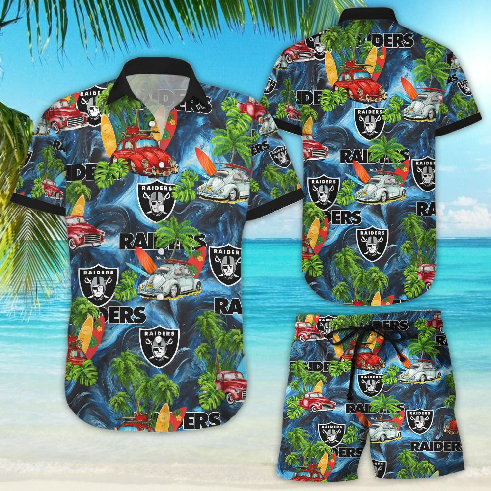 Oakland Raiders Hawaiian Shirt Tropical Aloha Button Up