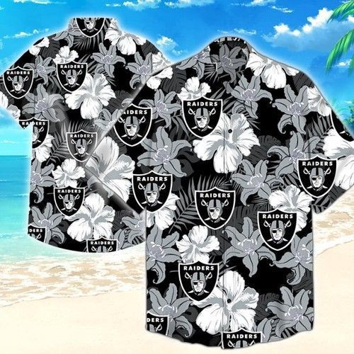 Oakland Raiders Hawaiian Shirt Tropical Aloha Button Up