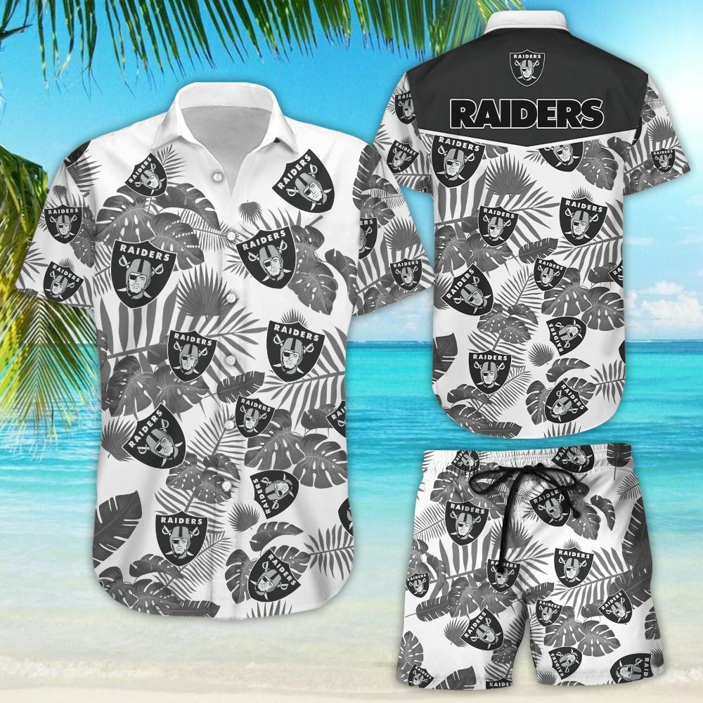 Oakland Raiders Hawaiian Shirt Tropical Aloha Button Up