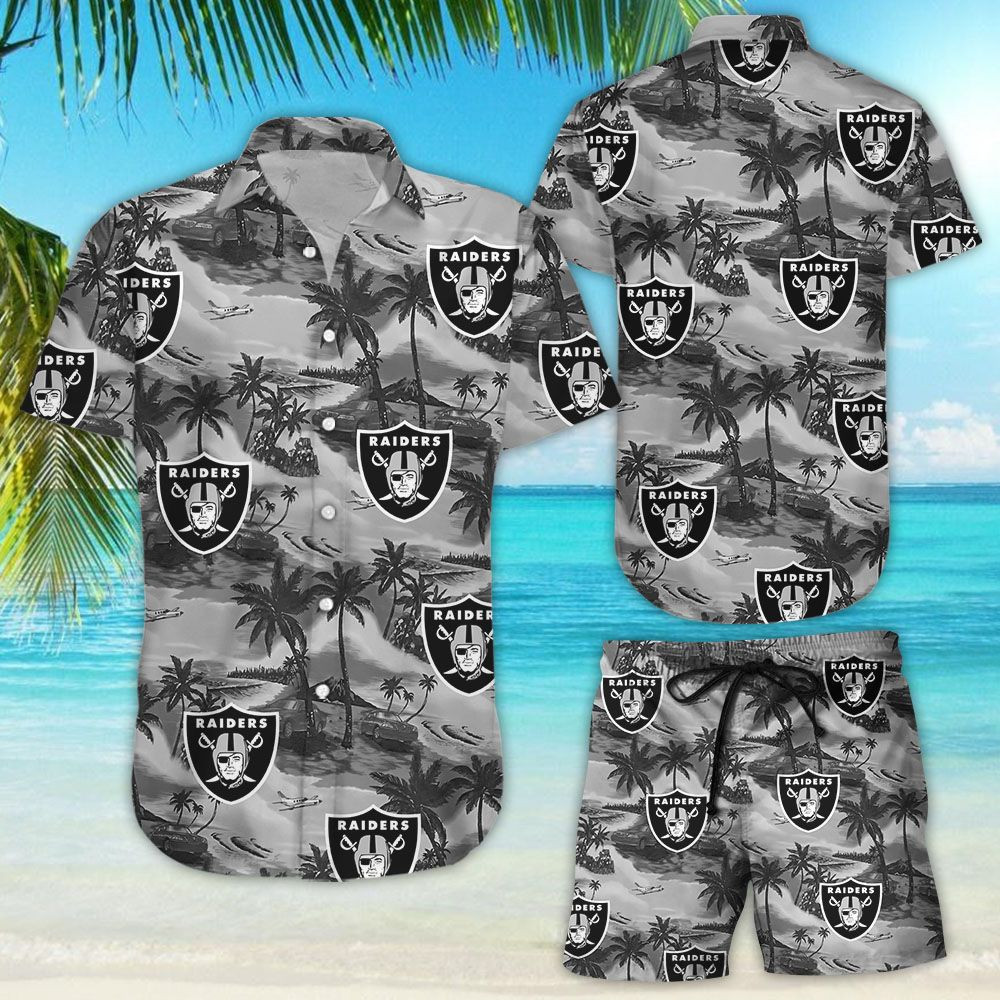 Oakland Raiders Hawaiian Shirt Tropical Aloha Button Up