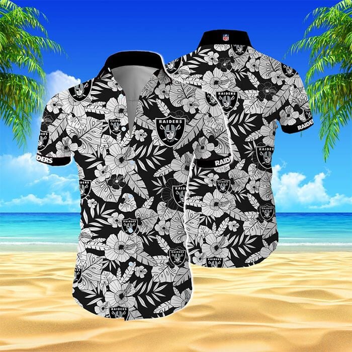 Oakland Raiders Hawaiian Shirt Tropical Aloha Button Up