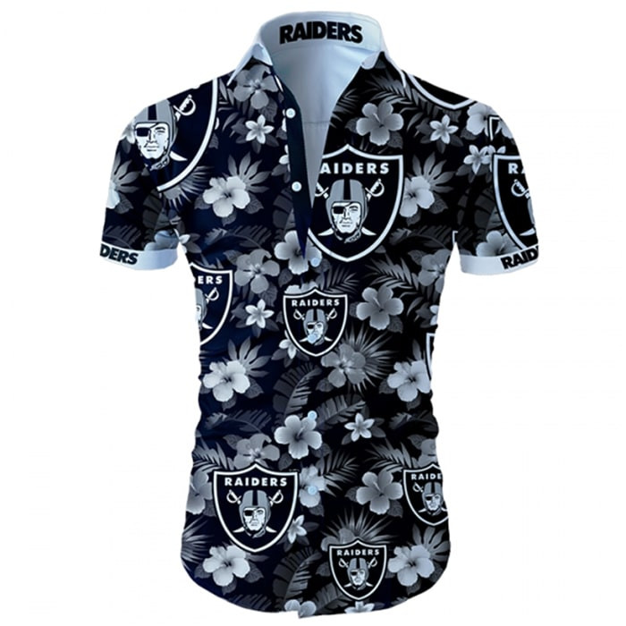 Oakland Raiders Logo Hawaiian Shirt Tropical Aloha Button Up