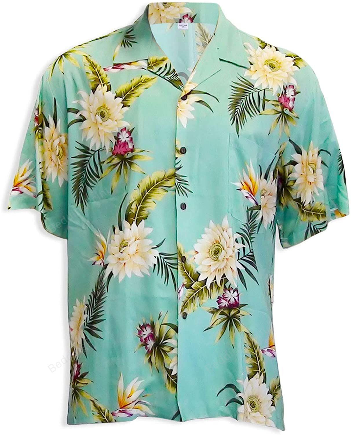 Ocean Teal Hawaiian Flowers Hawaiian Shirt Tropical Aloha Button Up