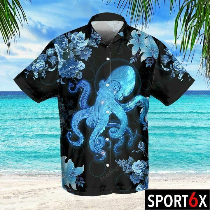 Octopus Blue Hawaiian Shirt Tropical Aloha Button Up