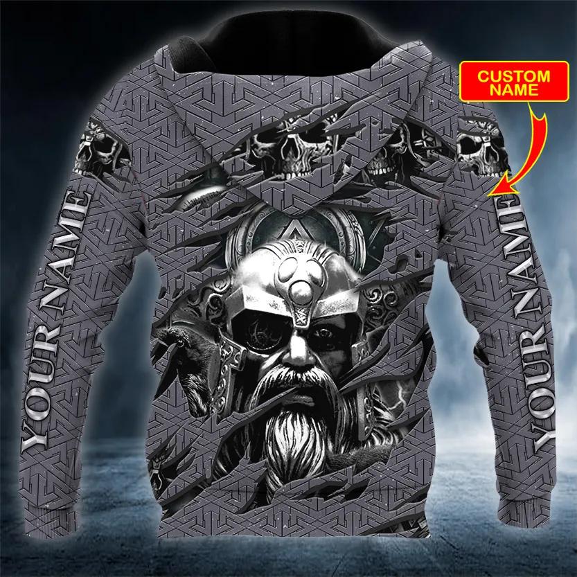 Alternative view of Odin King Skull Viking Custom 3D All Over Print Hoodie