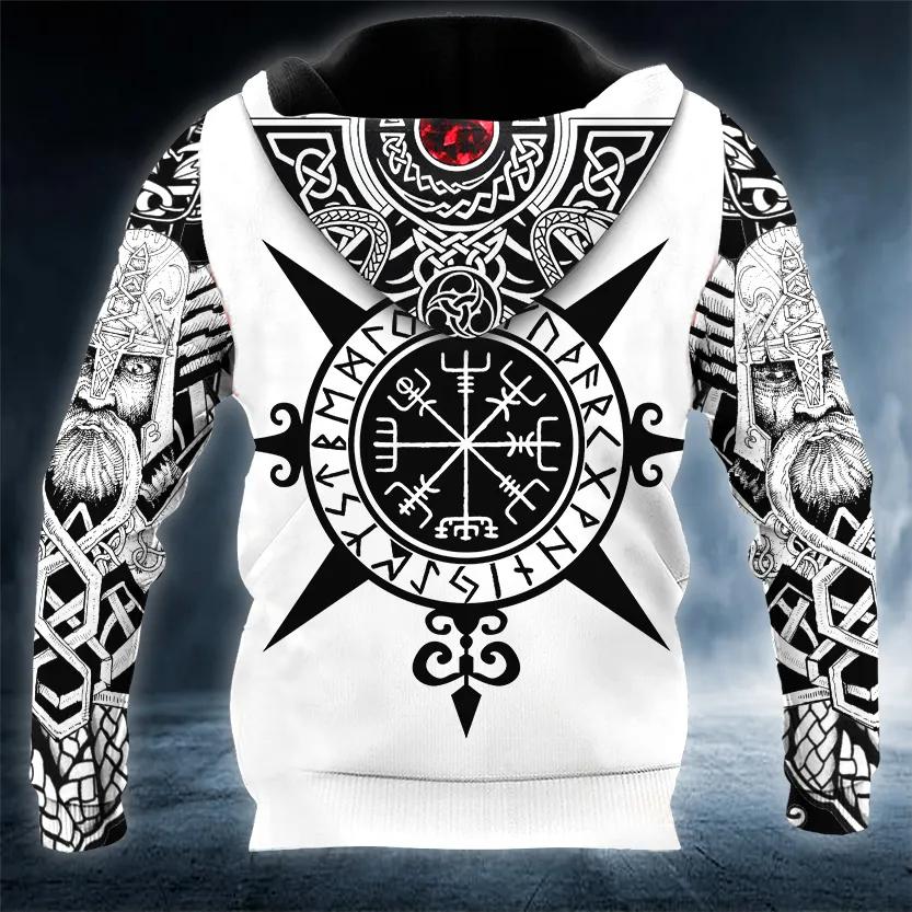 Alternative view of Odin Yinyang Werewolves Viking Compass Tattoo 3D All Over Print Hoodie