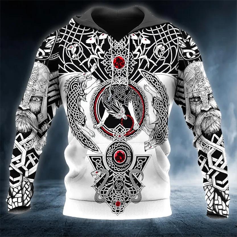 Odin Yinyang Werewolves Viking Compass Tattoo 3D All Over Print Hoodie