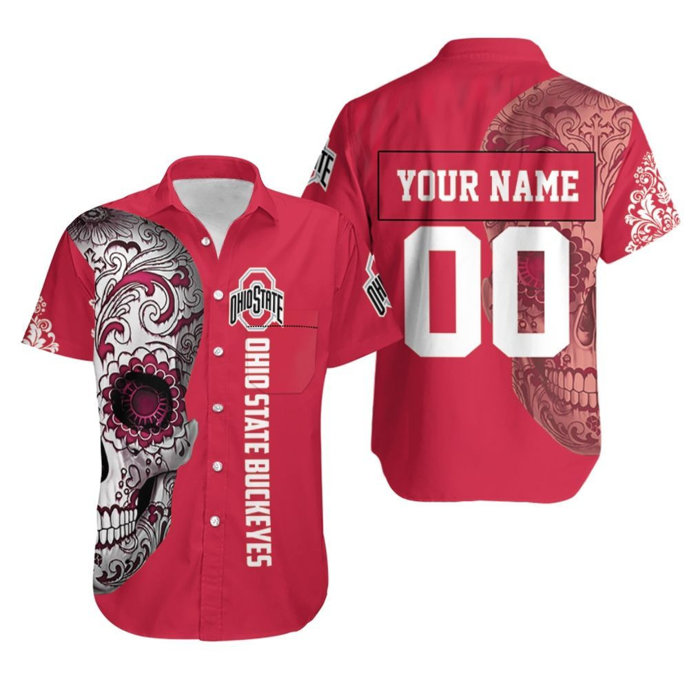 Ohio State Buckeyes Sugar Skull 3d Hawaiian Shirt Tropical Aloha Button Up