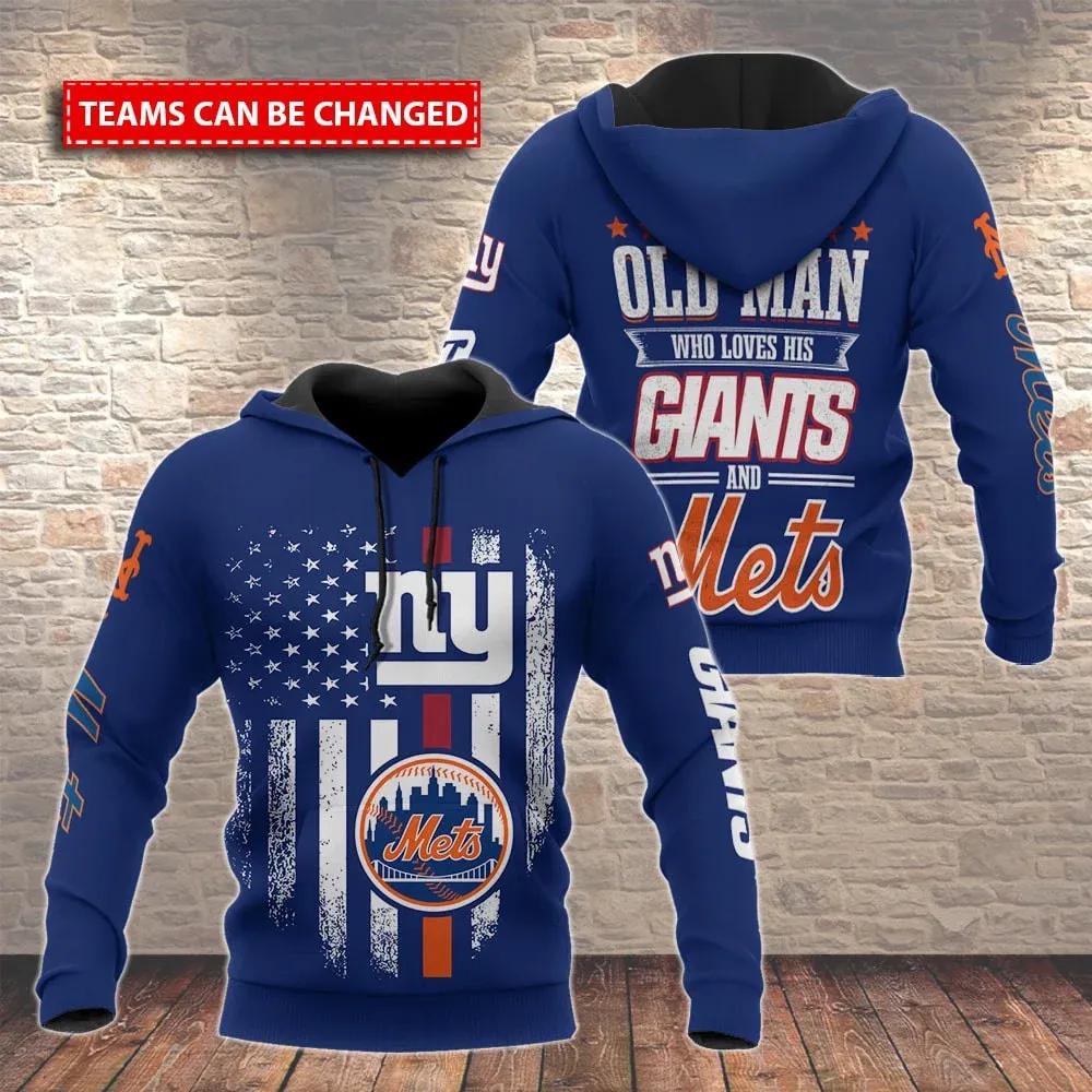 Old Man Who Love His New York Giants and New York Mets NFL 3D All Over Print Hoodie