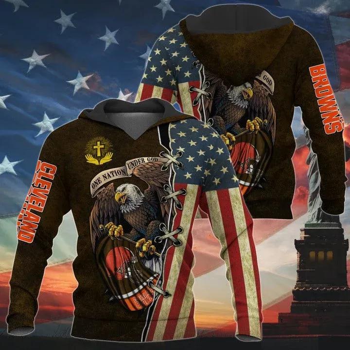 One Nation Under God Cleveland Browns Anniversary NFL 3D All Over Print Hoodie