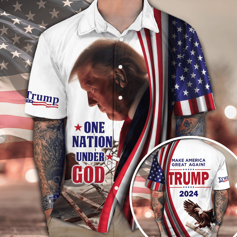 One Nation Under God Trump Hawaiian Shirt Make America Great Again Trump 2024 Shirt