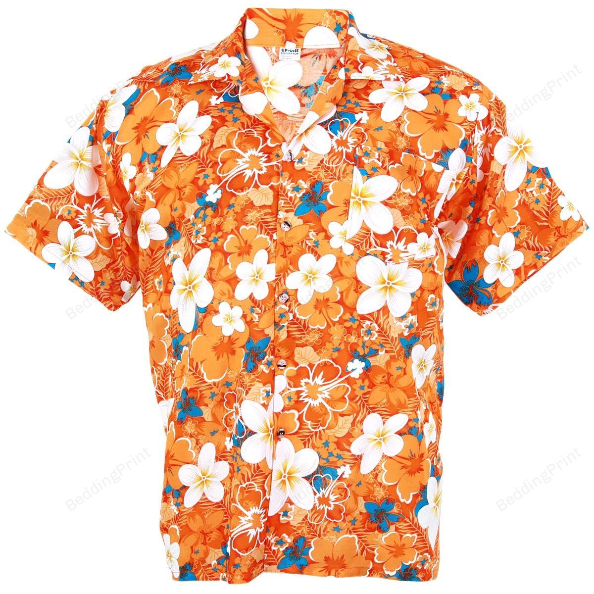 Orange Hawaiian Shirt Tropical Aloha Button Up