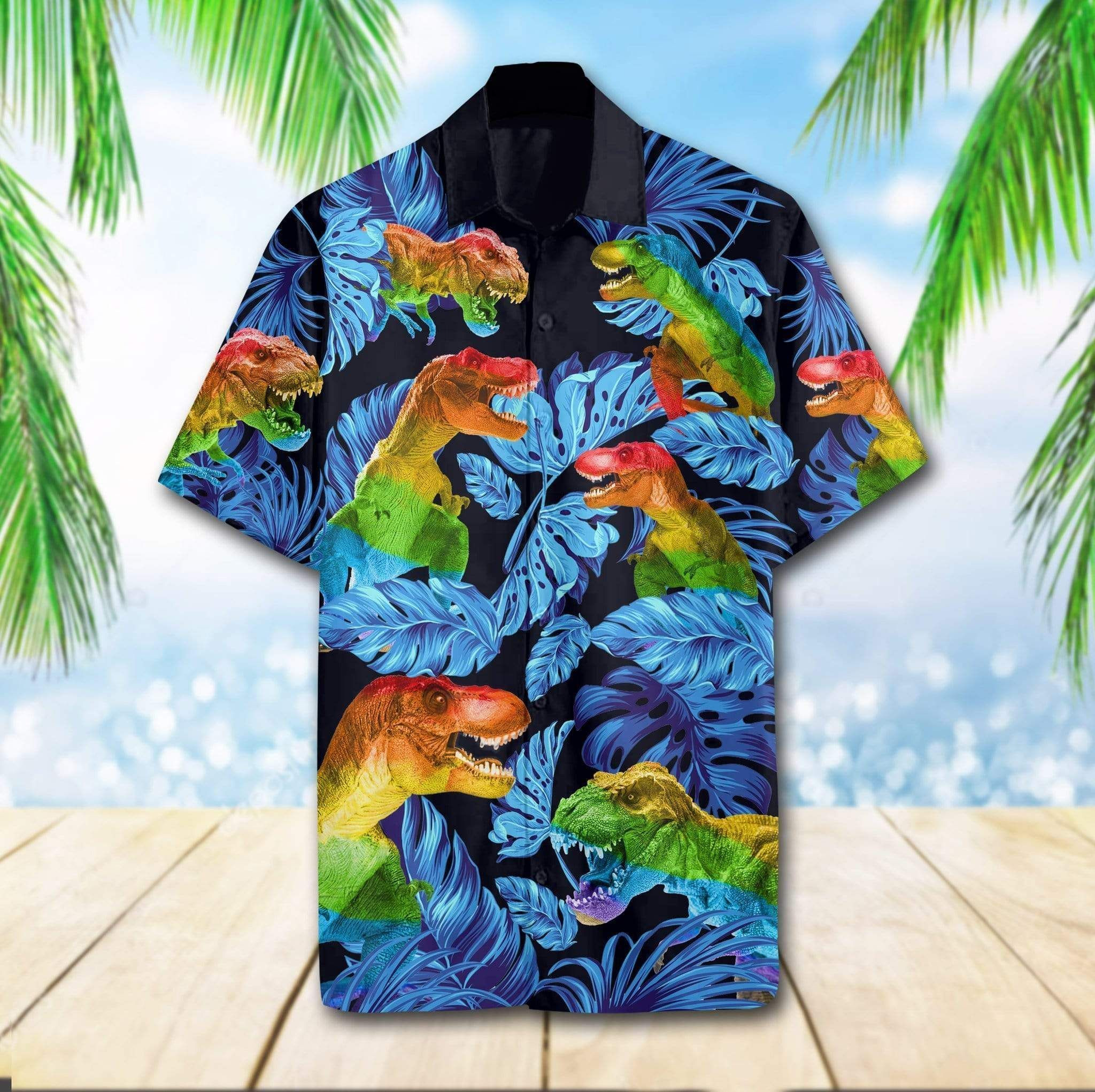 Order Dinosaur Tropical Full Hawaiian Shirt Tropical Aloha Button Up
