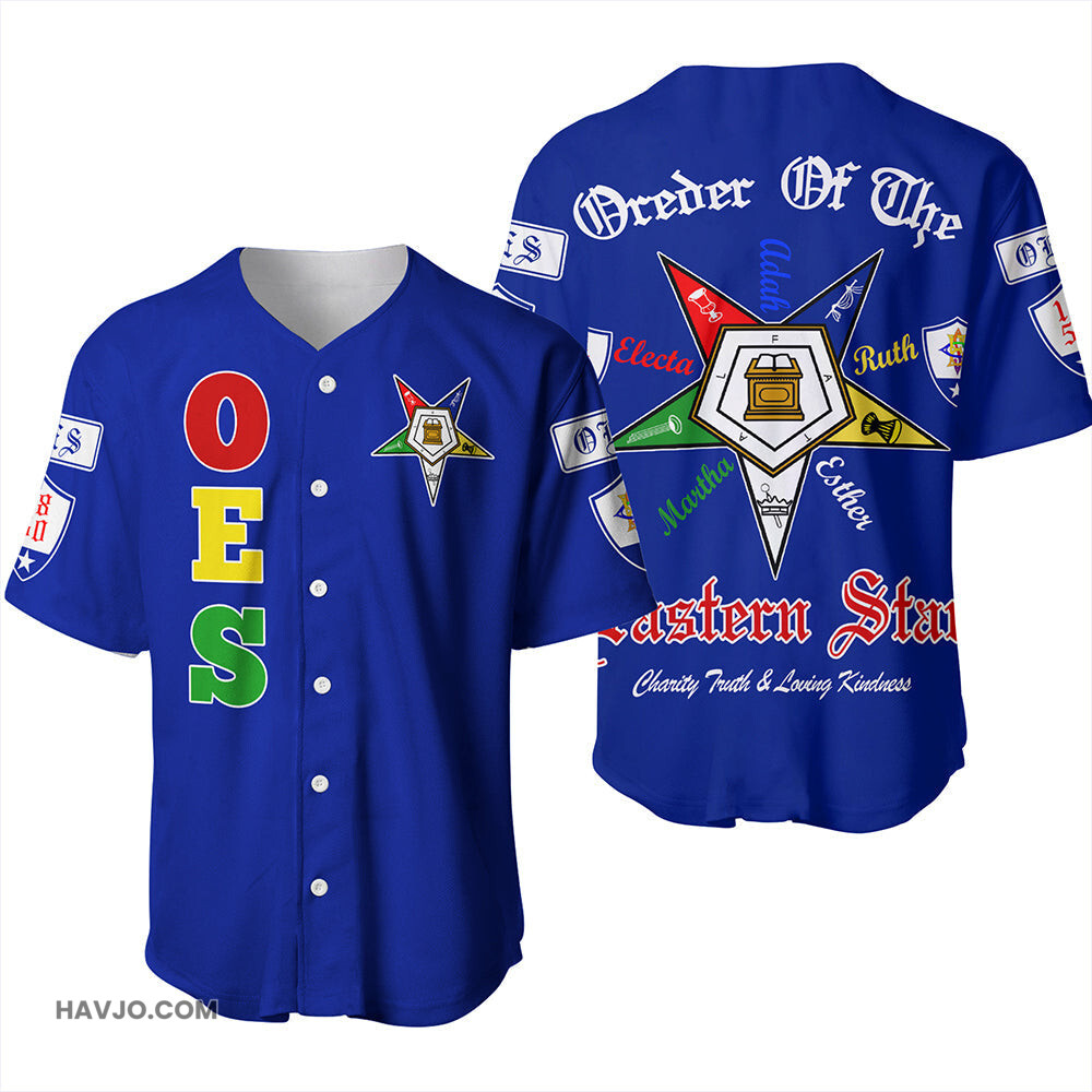 Order Of The Eastern Star Letter Blue Baseball Jersey