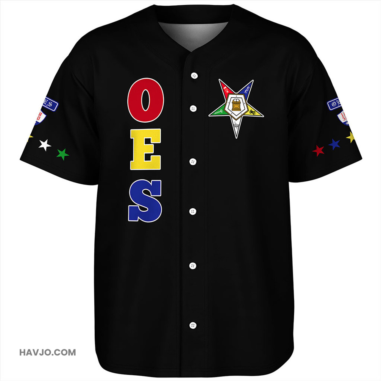 Order of the Eastern Star Letter Stars Black Baseball Jersey