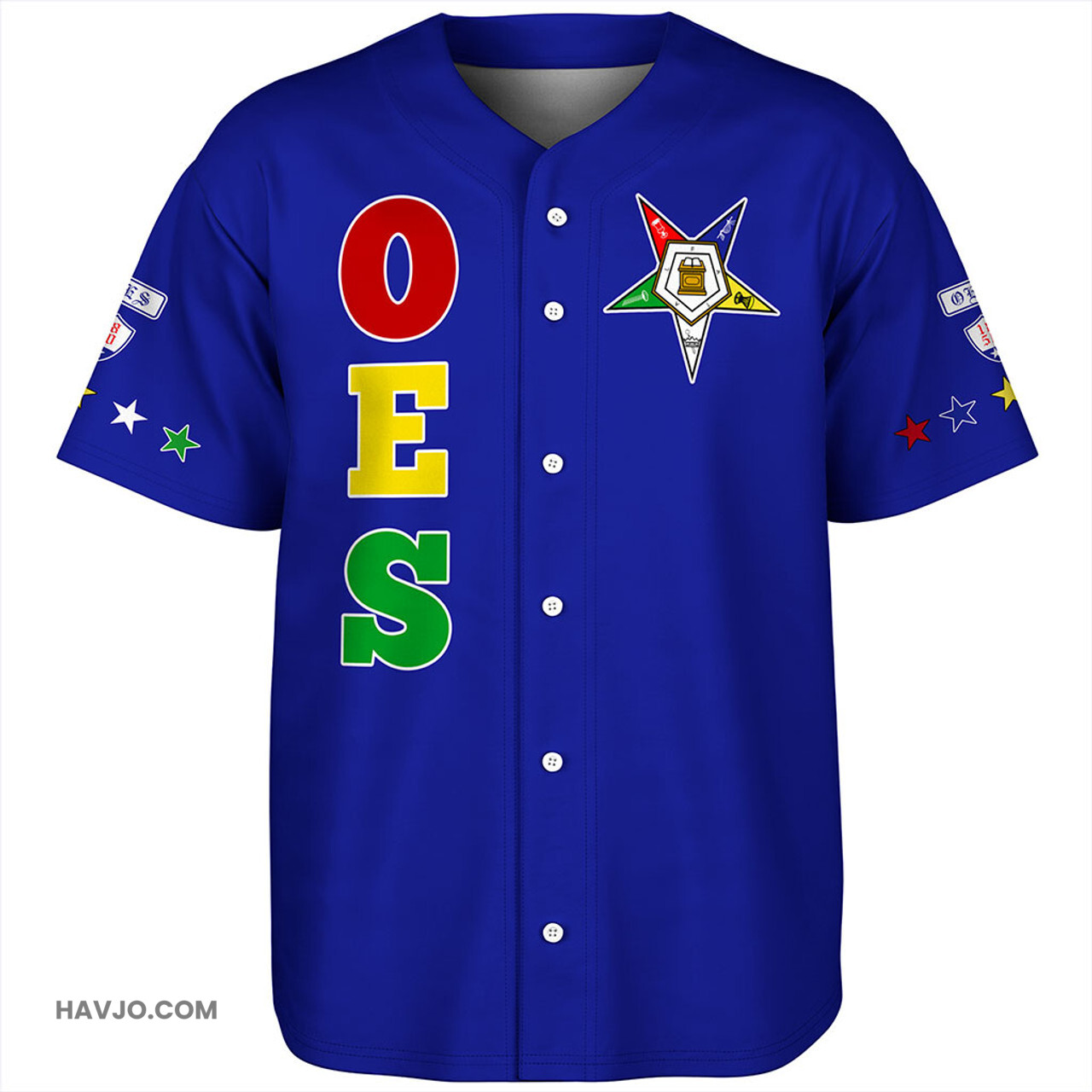 Order of the Eastern Star Letter Stars Blue Baseball Jersey