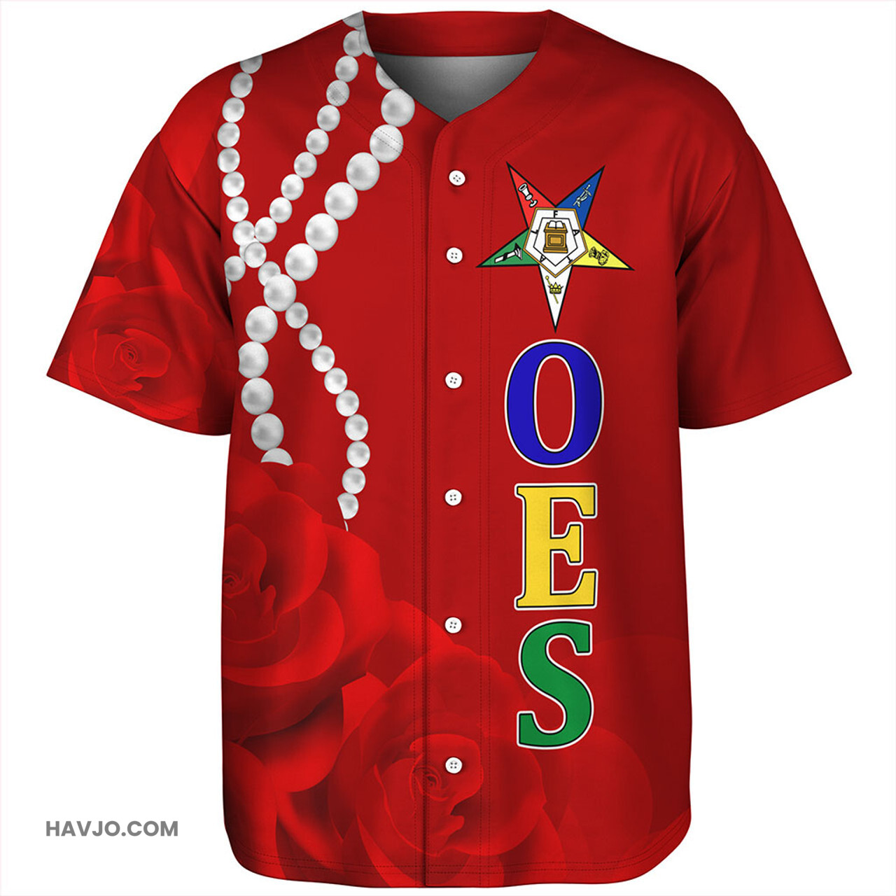 Order of the Eastern Star Red Rose Flower Baseball Jersey