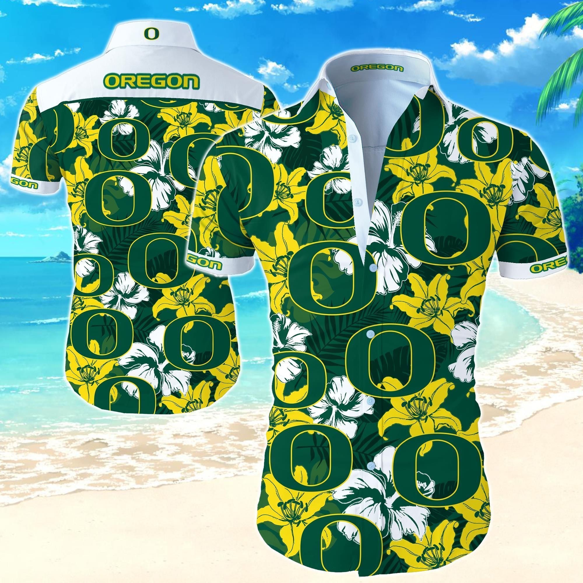 Oregon Ducks Hawaiian Shirt Tropical Aloha Button Up