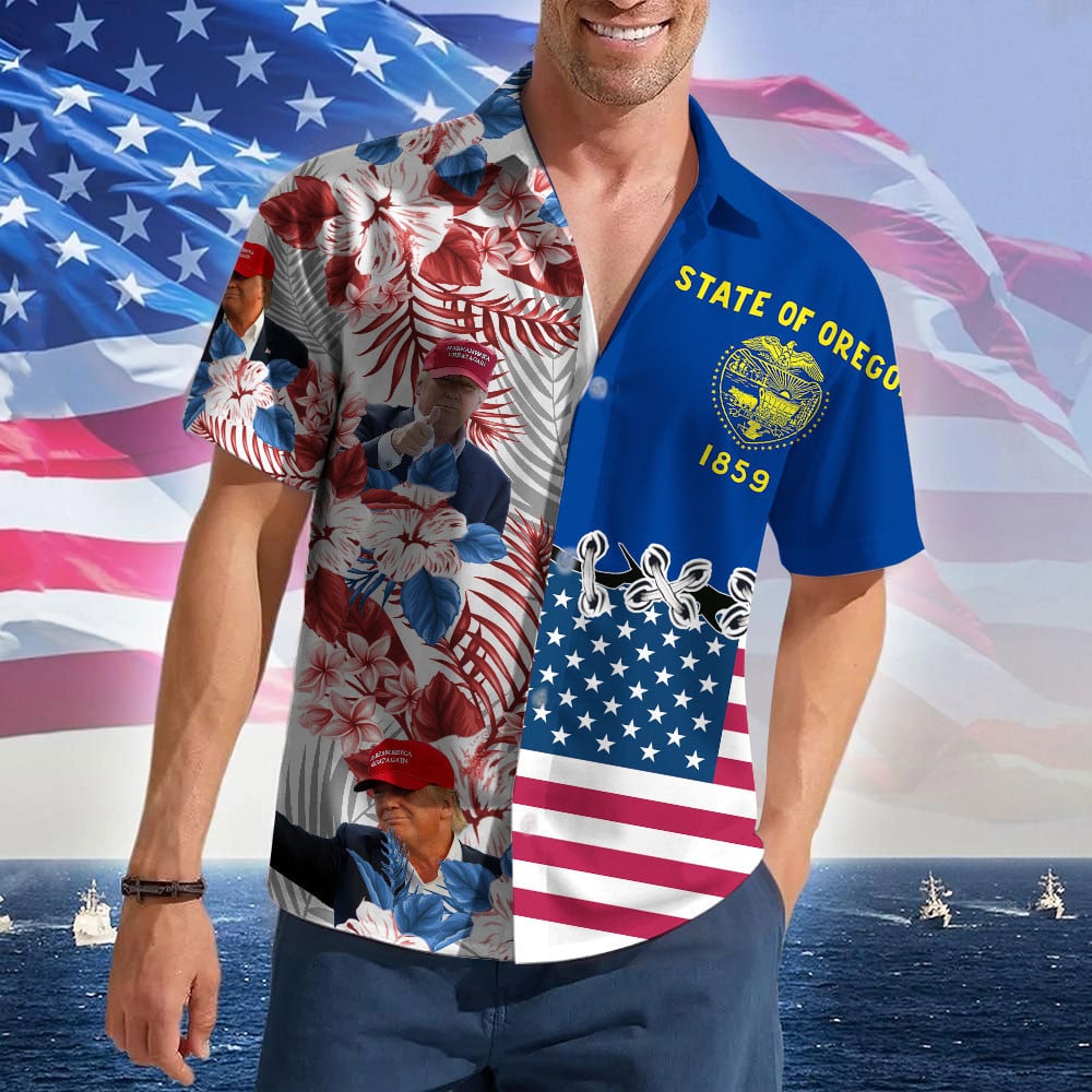 Oregon For Trump 2024 Hawaiian Shirt MAGA Merch Pro Trump Summer Button Shirts Gifts For Father