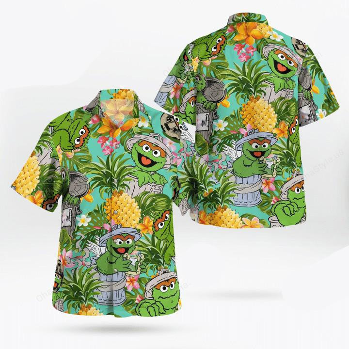 Oscar The Grouch Muppets Tropical Hawaiian Shirt Tropical Aloha Button Up