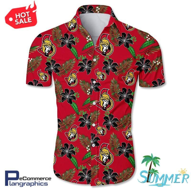 Ottawa Senators All Over Print Hawaiian Shirt Tropical Aloha Button Up