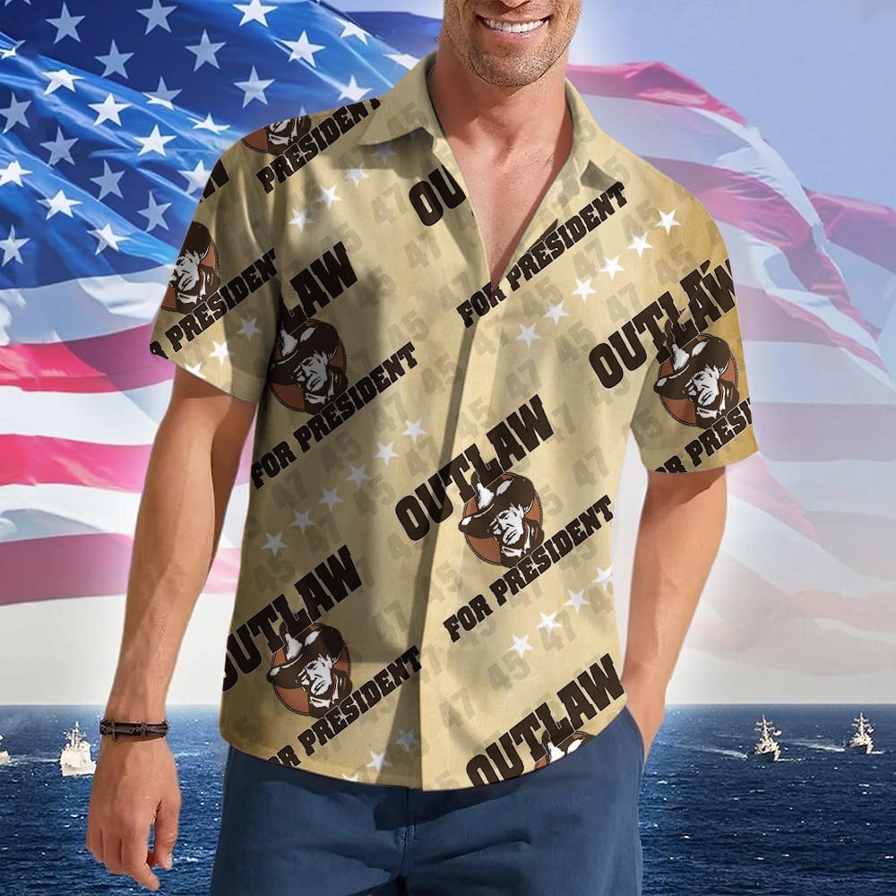 Outlaw For President Trump 2024 Hawaiian Shirt Support For Donald Trump 47 Patriotic Button Up