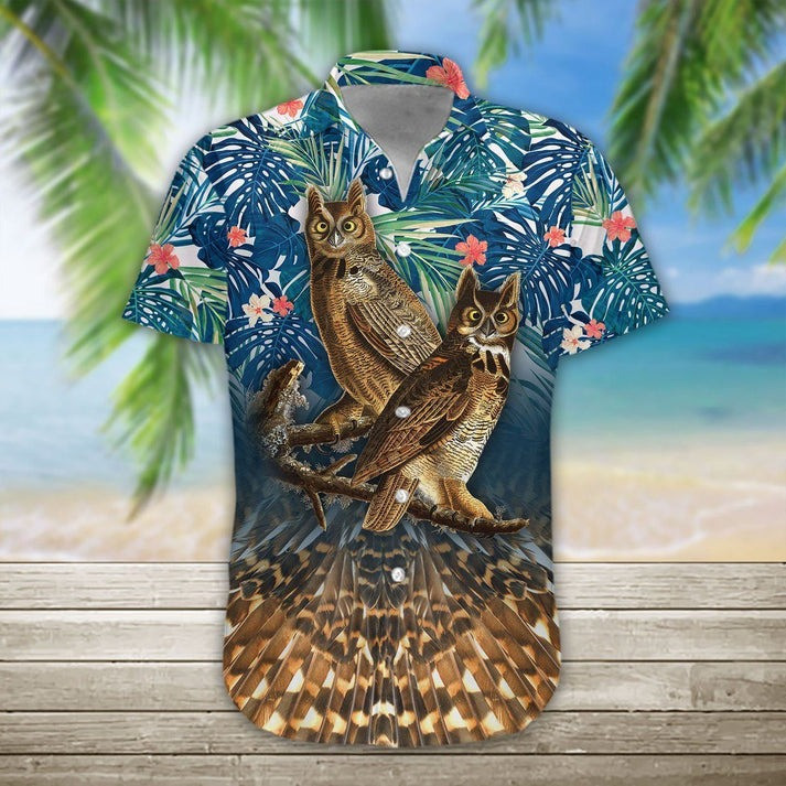 Owl Hawaiian Shirt Tropical Animal Button Up Shirt Best Gifts For Owl Lovers