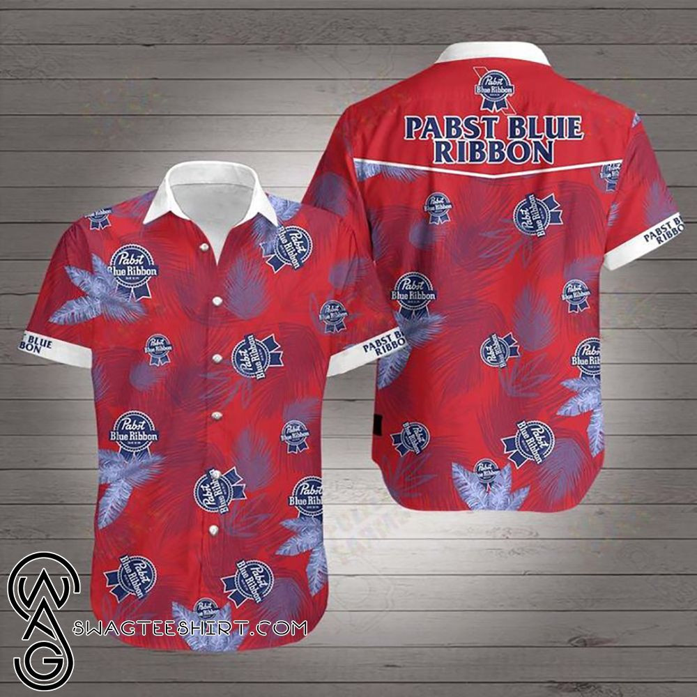 Pabst Blue Ribbon Beer Hawaiian Shirt Tropical Aloha Button Up