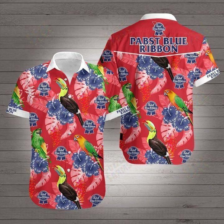 Pabst Blue Ribbon Logo Hawaiian Shirt Tropical Aloha Button Up