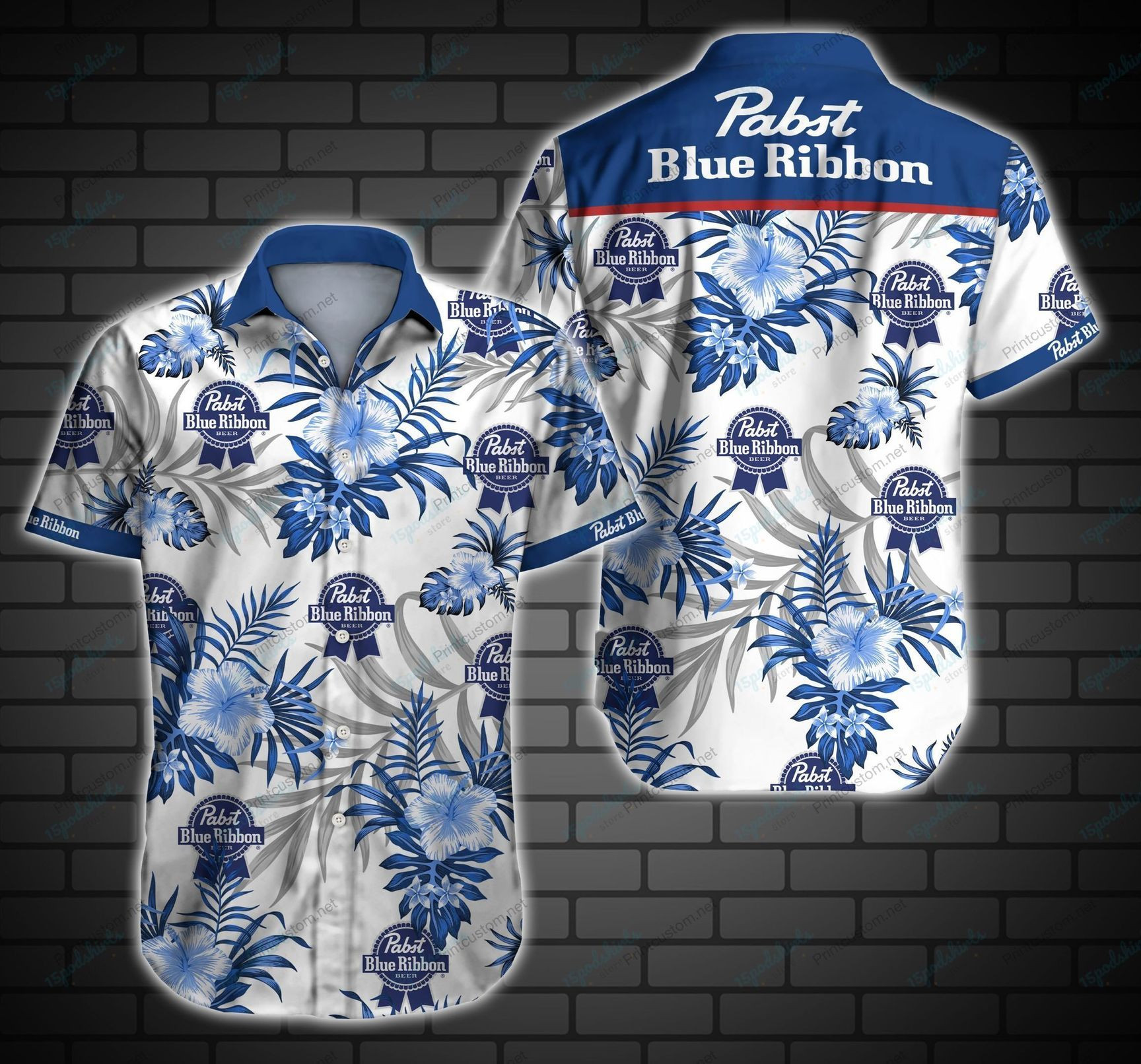 Pabst Blue Ribbon Style 2 Hawaiian Shirt Tropical Aloha Button Up