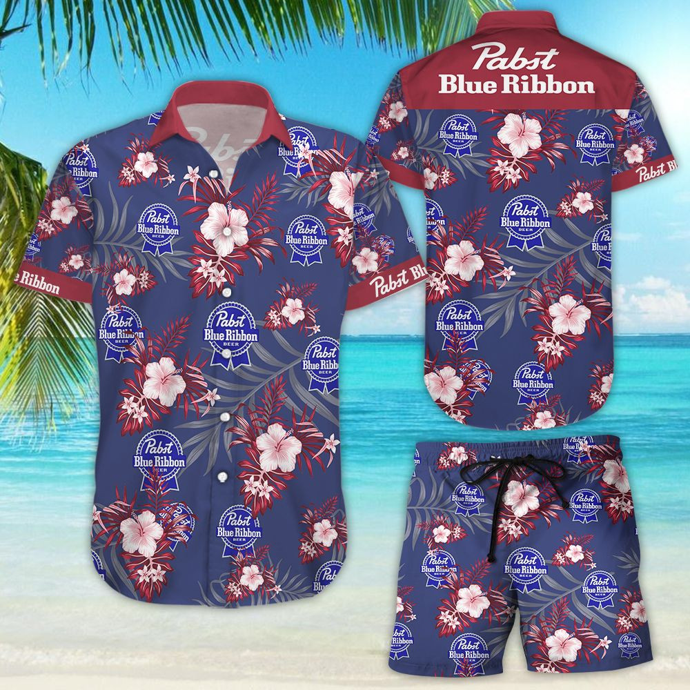 Pabst Blue Ribbon Style 4 Hawaiian Shirt Tropical Aloha Button Up