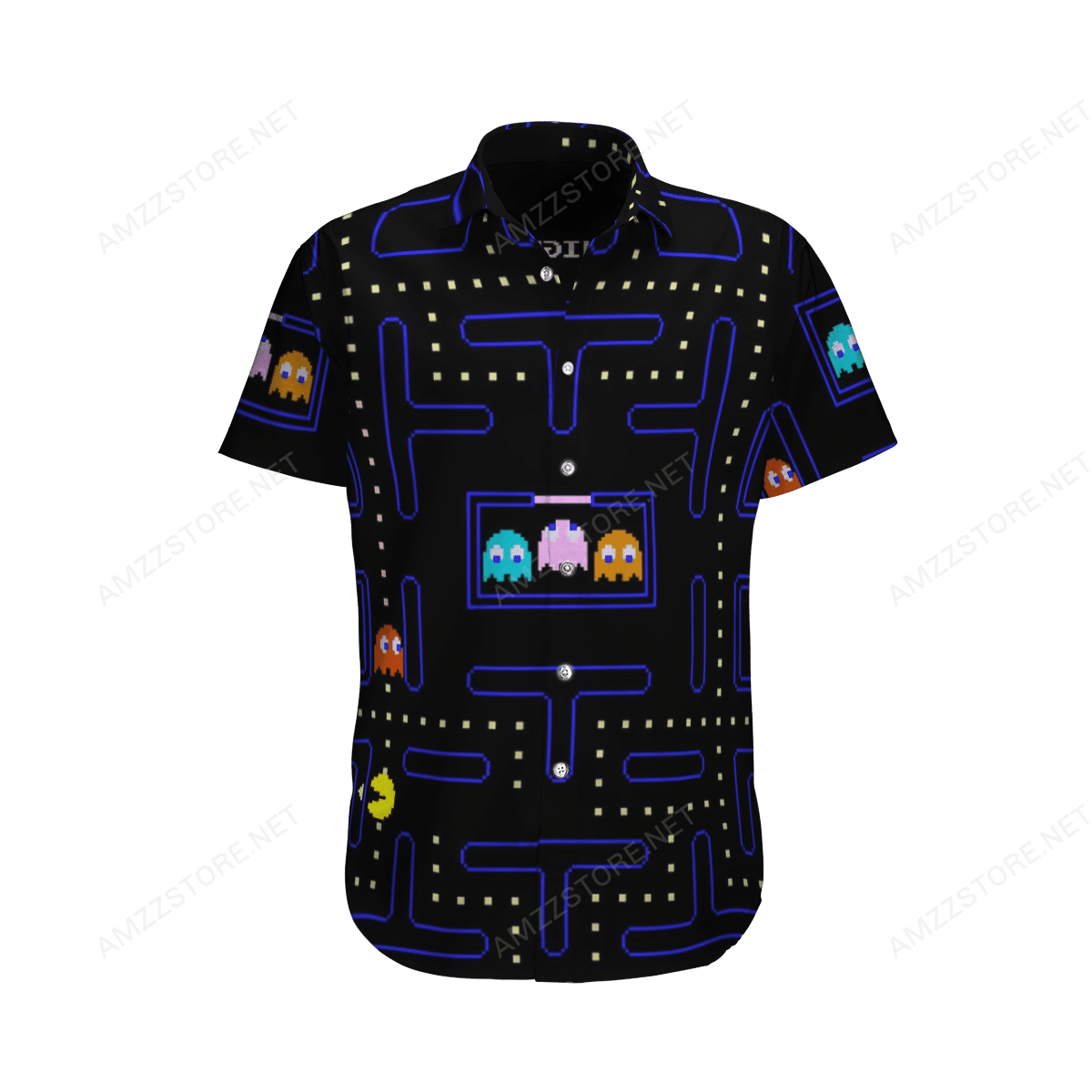 Pac-man Video Game Hawaiian Shirt Tropical Aloha Button Up